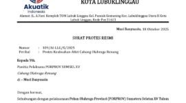 Akuatik Indonesia (AI) Kota Lubuk Linggau secara resmi melayangkan surat protes kepada Panitia Pelaksana Porprov Sumsel XV Cabor Renang di Musi Banyuasin, Sabtu (18/10/25). (foto: dok istimewa)