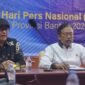 Sekretaris Jenderal PWI Pusat, Zulmansyah Sekedang, yang juga ditunjuk sebagai Ketua Panitia HPN 2026, serta Direktur Anugerah Seni dan Kebudayaan, Yusuf Susilo Hartono. Saat rapat Sosialisasi Anugerah Kebudayaan PWI Pusat 2026 untuk wartawan dan kepala daerah (bupati/wali kota) yang akan diberikan pada peringatan Hari Pers Nasional (HPN) 2026 di Provinsi Banten, 6–9 Februari mendatang, Rabu (22/10/2025) (foto: dok PWI Pusat)