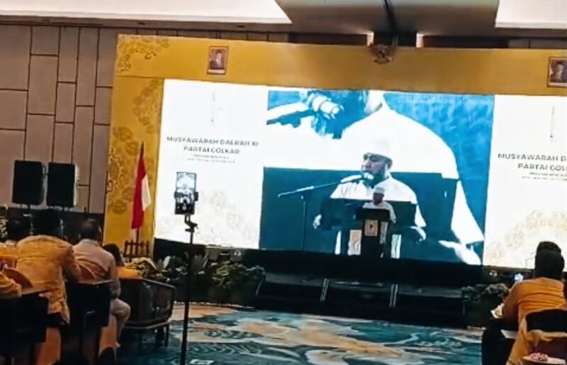 Gubernur Bengkulu, Helmi Hasan saat memberi sambutan pada Musyawarah Daerah (Musda) XI Partai Golkar Provinsi Bengkulu Minggu (5/10/25). (foto: Ardiyantonarasidemokrasi.com/)