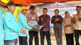 Bupati Lebong Azhari bersama Wakil Bupati Bambang ASB memimpin kegiatan penebaran benih ikan (restocking) di Danau Picung, Kelurahan Tanjung Agung, Kecamatan Tubei, Kamis pagi (23/10/25).(foto: Aan Ade Putranarasidemokrasi.com/)