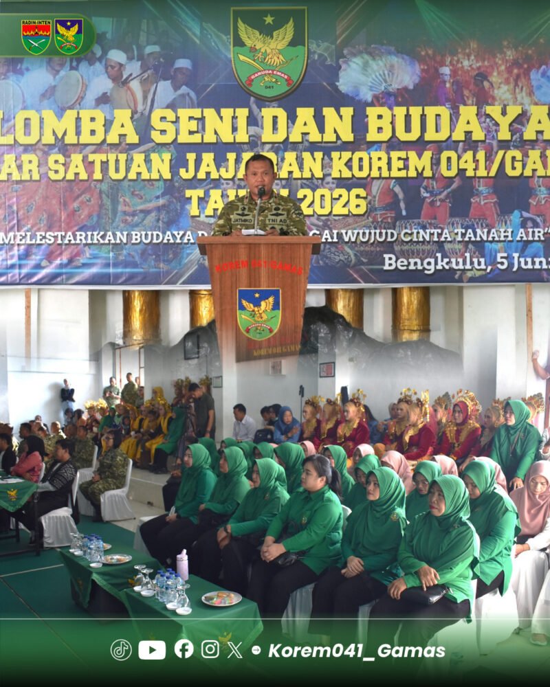 Danrem 041/Gamas mendorong kreativitas prajurit melalui Perlombaan Seni dan Budaya Antar Satuan sebagai sarana pembinaan karakter dan kebersamaan.