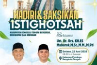 KH ES Mubarok menjadi magnet utama HUT ke-18 Bengkulu Tengah. Ribuan jamaah diperkirakan hadir dalam Istighotsah Akbar di Pendopo Bukit Kandis.