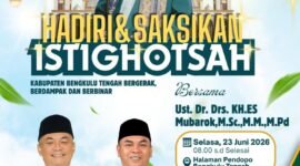 KH ES Mubarok menjadi magnet utama HUT ke-18 Bengkulu Tengah. Ribuan jamaah diperkirakan hadir dalam Istighotsah Akbar di Pendopo Bukit Kandis.
